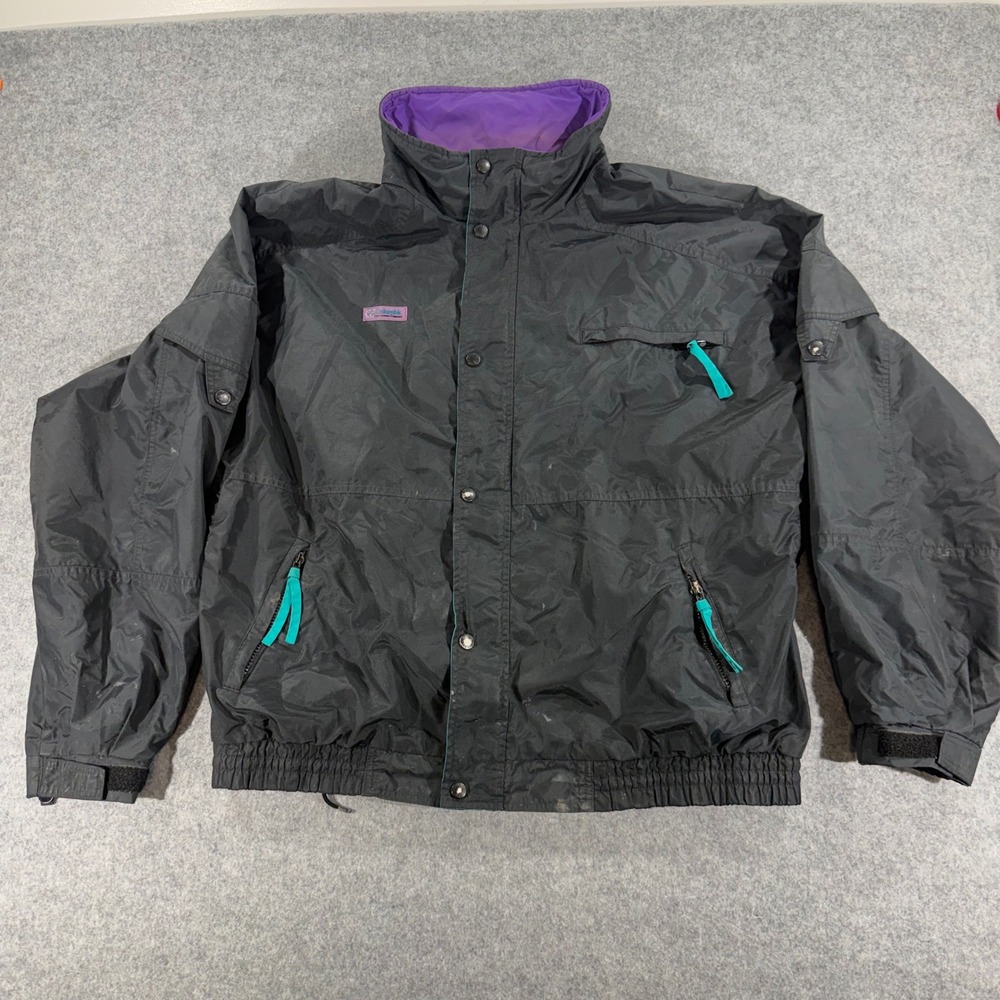 Vintage Columbia Sportswear Mens L Radial Sleeve Jacket Black Purple Teal 90s